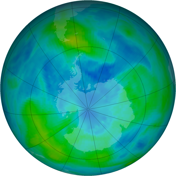 Antarctic ozone map for 30 March 1990